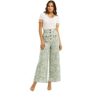 C/MEO Collective High Waist Wide Leg Energize Pants Sz XS Wood Grain Green White